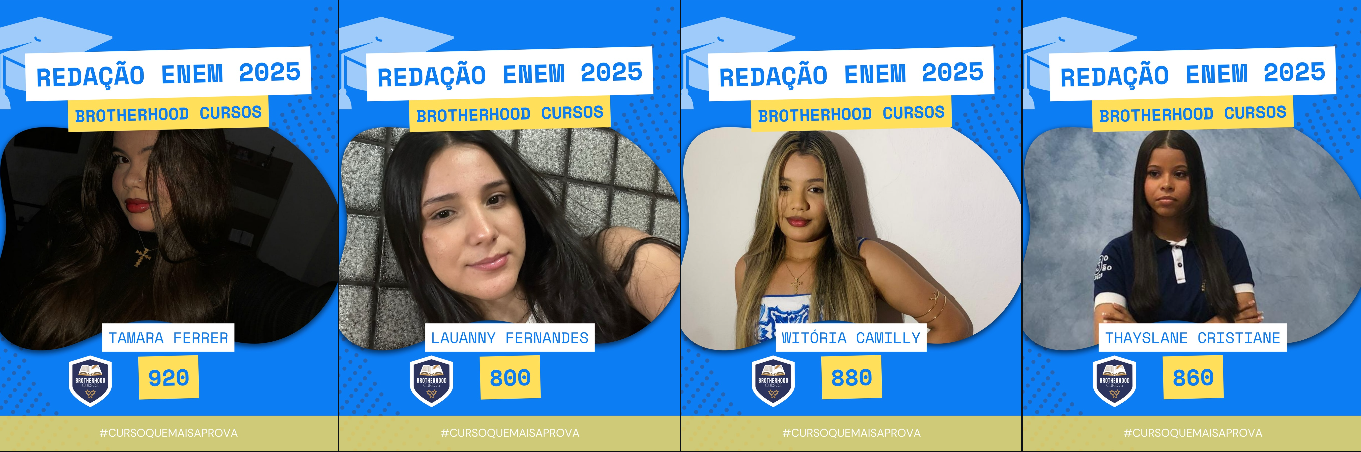 Notas de Redação ENEM 2025 — Tamara Ferrer 920, Lauanny Fernandes 800, Witória Camilly 880, Thayslane Cristiane 860